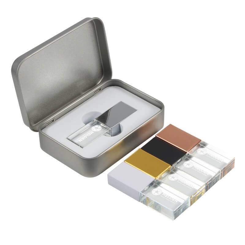 Crystal Flash Drive and Metal USB Box