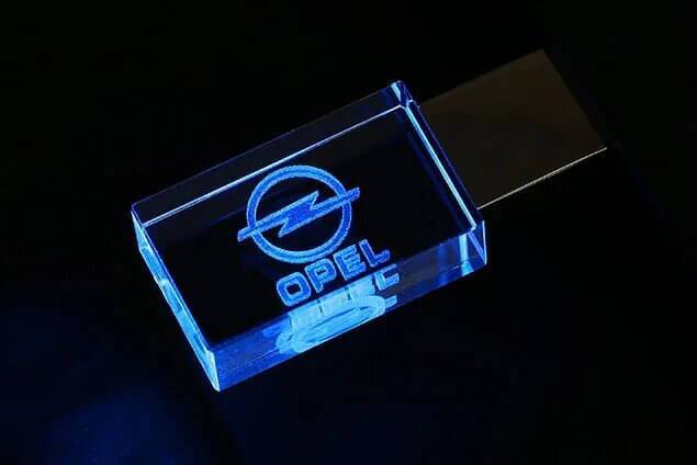 Blue - Glowing 3D Laser - Engraved Crystal USB Flash Drive