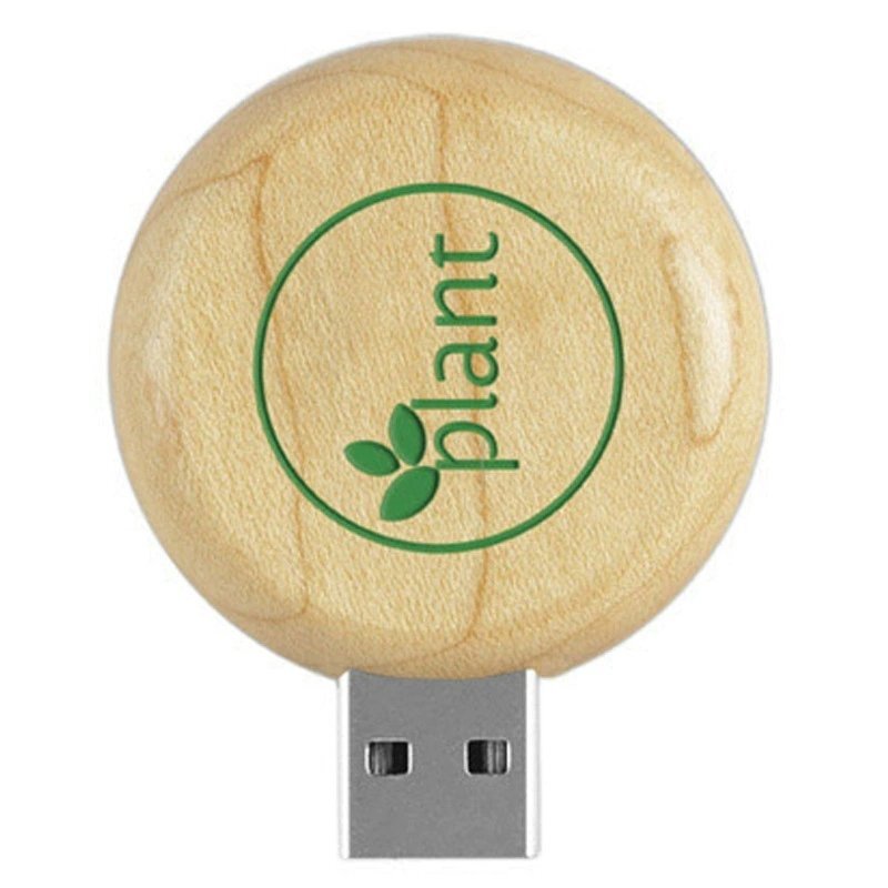 One-Piece Lidless Round Wood USB Flash Drive