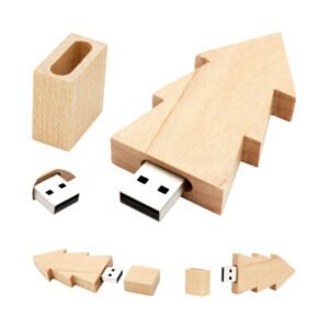 Memoria USB de madera con forma de árbol de Navidad