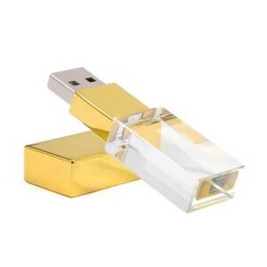 Memoria USB de cristal con tapa dorada