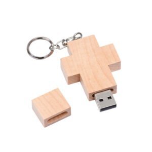 memoria USB de madera en cruz promocional